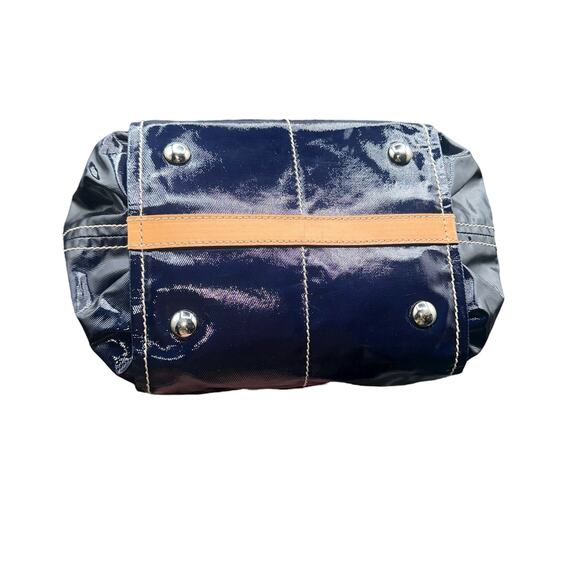 Tod’s Navy Coated Canvas Tote Tan Leather Trim Missing Crossbody Strap - Picture 3 of 13